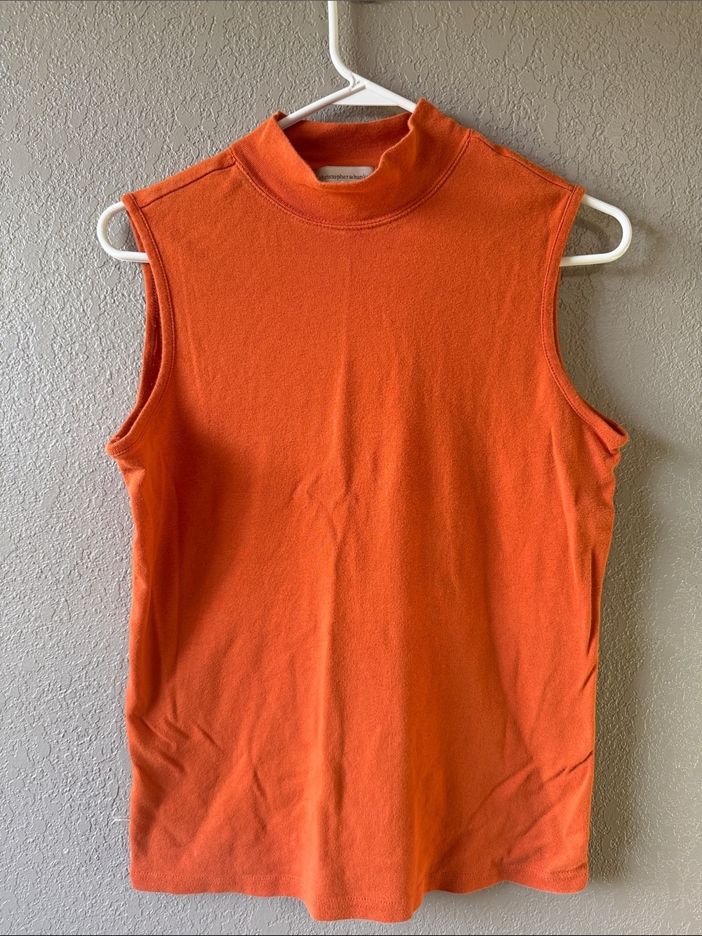 Christopher & Banks Bright Orange Sleeveless Mock Neck Tank
